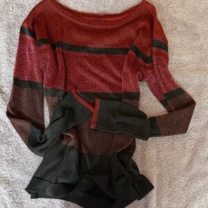 VENUS Red and Black Striped Sweater